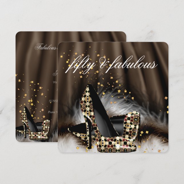Invitation Fabulux Talons Hauts Chocolat Brun Doré 50 Ans Ann (Devant / Derrière)