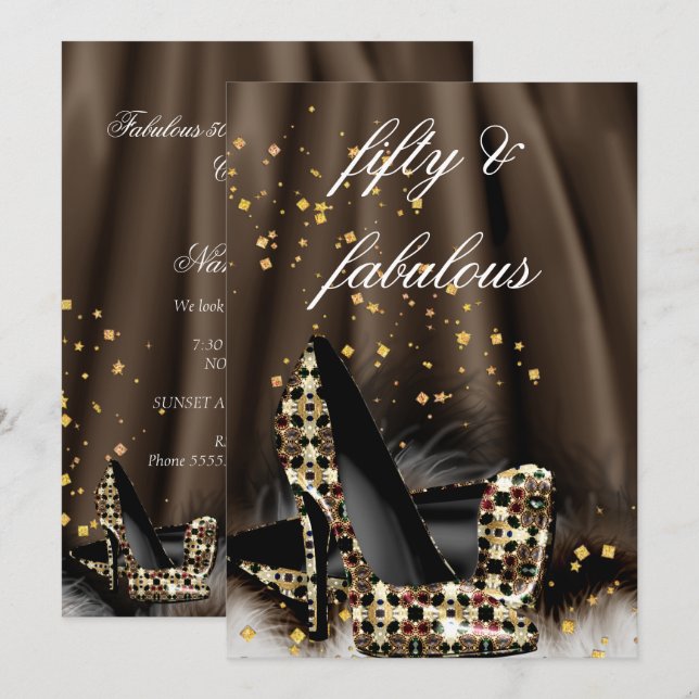 Invitation Fabulux Talons Hauts Chocolat Brun Doré 50 Ans Ann (Devant / Derrière)