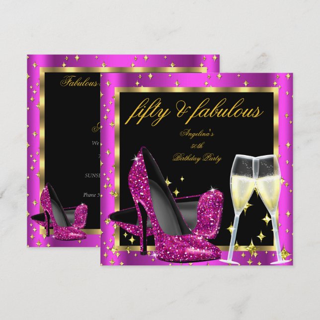 Invitation Fabulux talons hauts de champagne rose 50 ans Anni (Devant / Derrière)