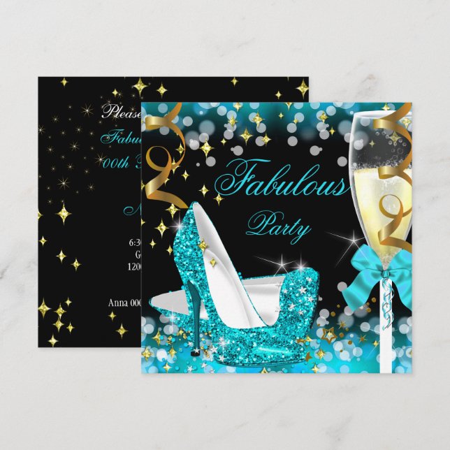 Invitation Fabulux Talons Hauts Pailletés Bleu Turquoise pour (Devant / Derrière)