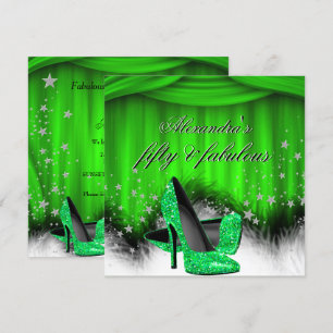 Invitation Fabulux talons hauts vert citron 50 ans Plumes Ann