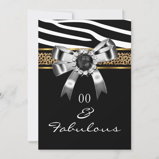 Invitation Fabulux Zèbre Or Noir Blanc Léopard Fête (Devant)