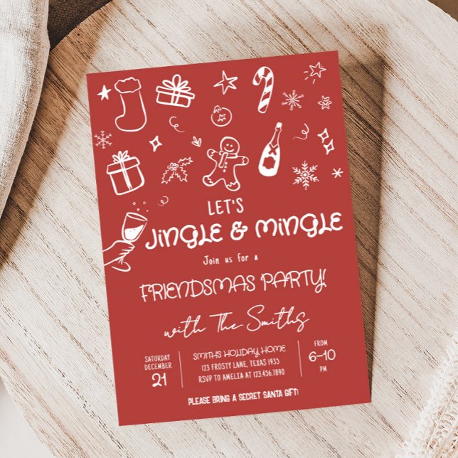 Invitation Fâcheux Jingle tiré à la main et fête de Noël Ming (Jingle and Mingle Hand Drawn Christmas Party Invitation)