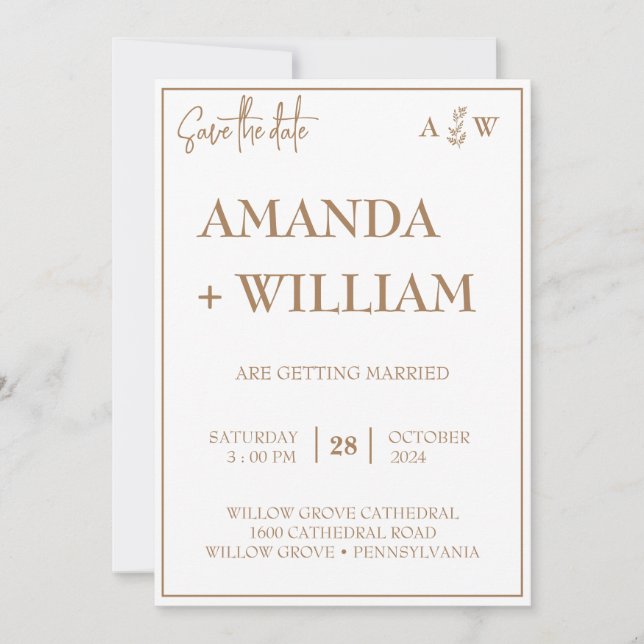 Invitation facile Editable moderne Monogramme feuille enregis (Devant)