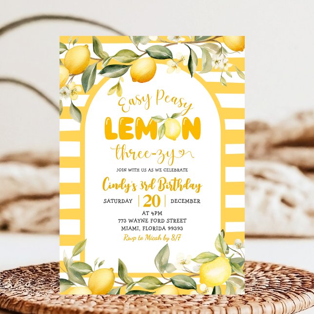 Invitation Facile Peezy Lemon TroisZy 3e Anniversaire  (Créateur téléchargé)