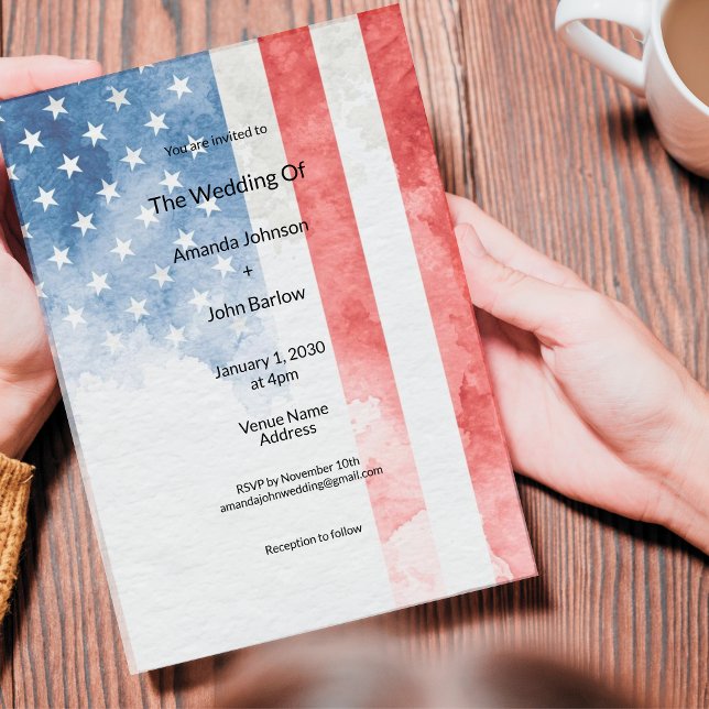 Invitation Faded Grunge American Flag Minimalist Wedding (Faded Grunge American Flag Wedding Invitation)