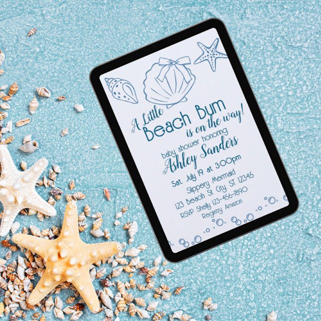 Invitation Fainéant de la plage en route, coquillages bleus B (Créateur téléchargé)