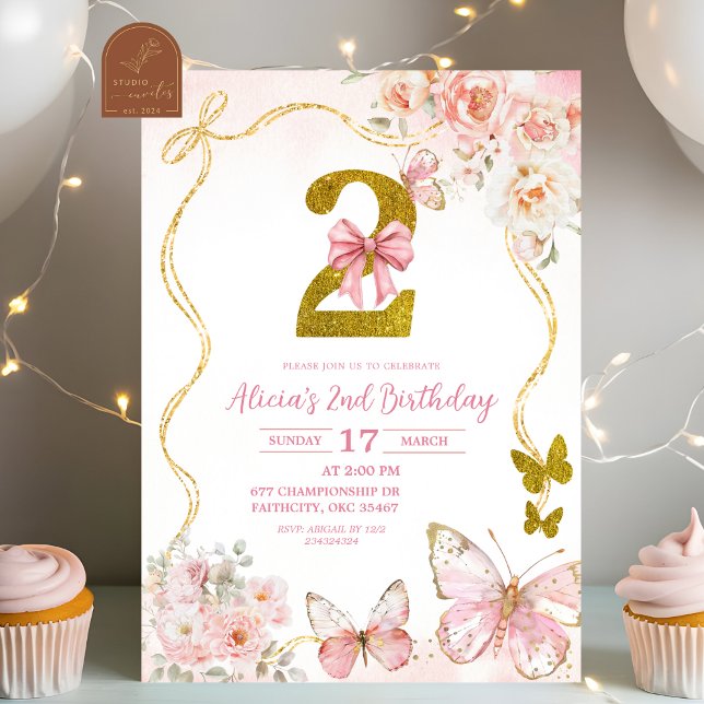 Invitation Faire à la rose papillon deuxième anniversaire (Créateur téléchargé)