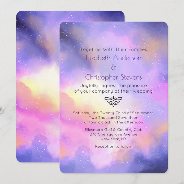 Invitation Faire-À-Part Aquarelle - Élégant Design Espace Mar (Devant / Derrière)