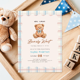 Invitation Faire à peine attendre Plaid Teddy Bear Baby Showe