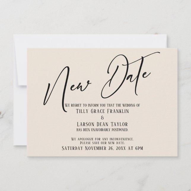 Invitation Faire annonce de date de crème Nouveau Calligraphi (Devant)