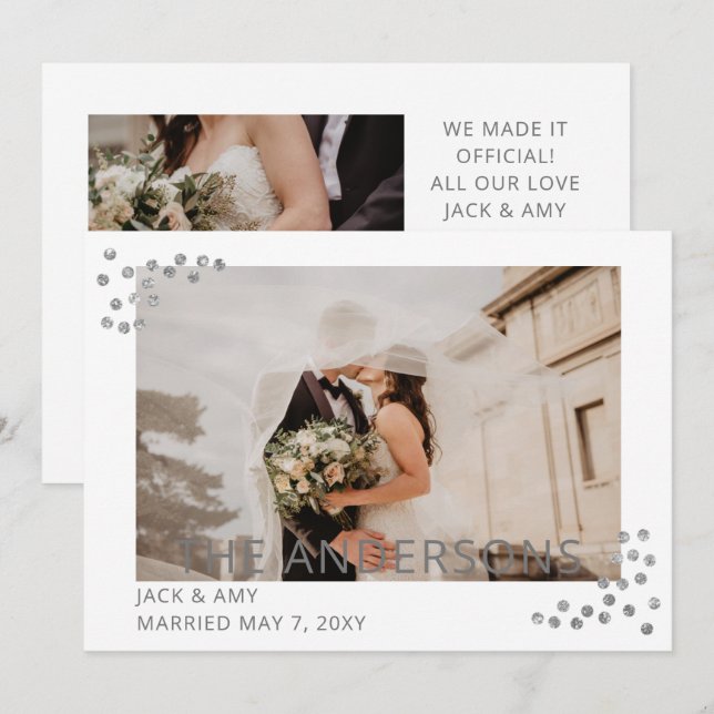 Invitation Faire Annonce de Mariage avec Confettis Argentés e (Devant / Derrière)