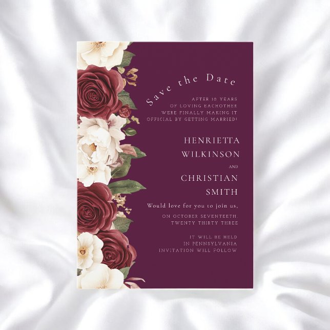 Invitation Faire Annonce de Mariage Prune Rose Élégante (Créateur téléchargé)