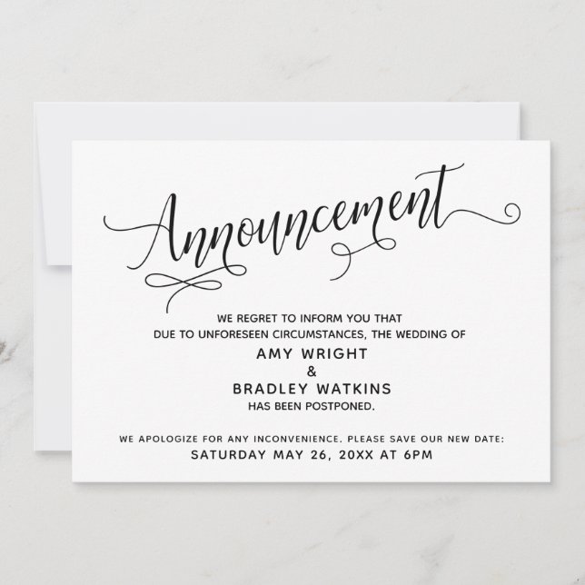 Invitation Faire Annonce de Mariage Reporté Élaborée (Devant)