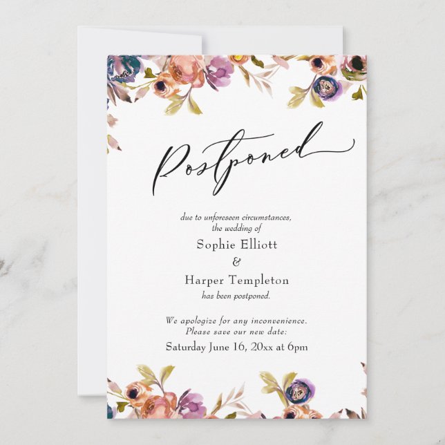 Invitation Faire Annonce de Mariage Reporté Florale (Devant)