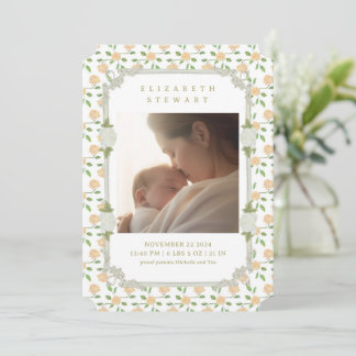Invitation Faire annonce de naissance avec 2 photos florales
