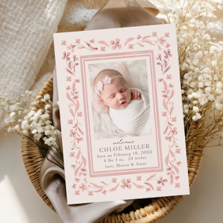 Invitation Faire Annonce de Naissance Florale à l'Aquarelle