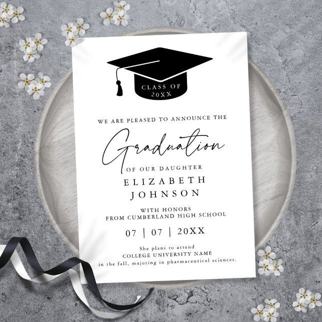 Invitation Faire Annonce de Remise de Diplôme Moderne et Élég (Simple Elegant Modern Graduation Announcement)