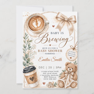 Invitation Faire Babillage Café Ours en Peluche Baby Shower