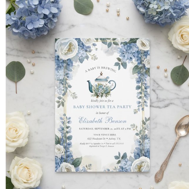 Invitation Faire Babiller Bébé Fleurs Bleues (Créateur téléchargé)
