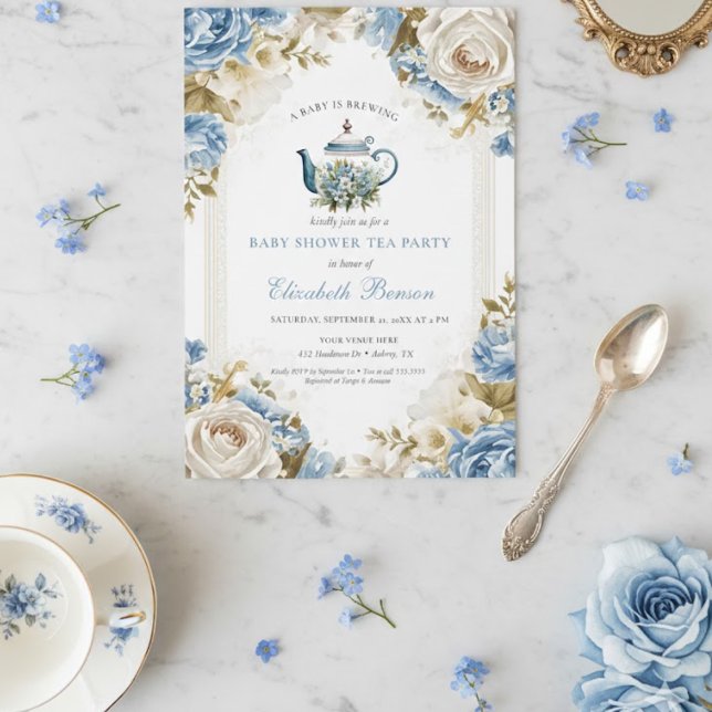 Invitation Faire Babiller Bébé Fleurs Bleues (Créateur téléchargé)