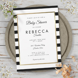 Invitation Faire Baby Shower à rayures noires et blanches