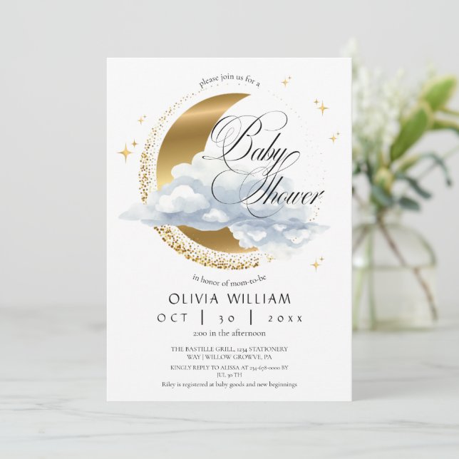 Invitation Faire Baby Shower Céleste Mixte (Debout devant)