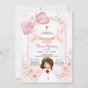 Invitation Faire baptême de petite fille rose floral
