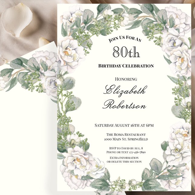Invitation Faire bordure florale pour les 80 ans d'une femme (Créateur téléchargé)