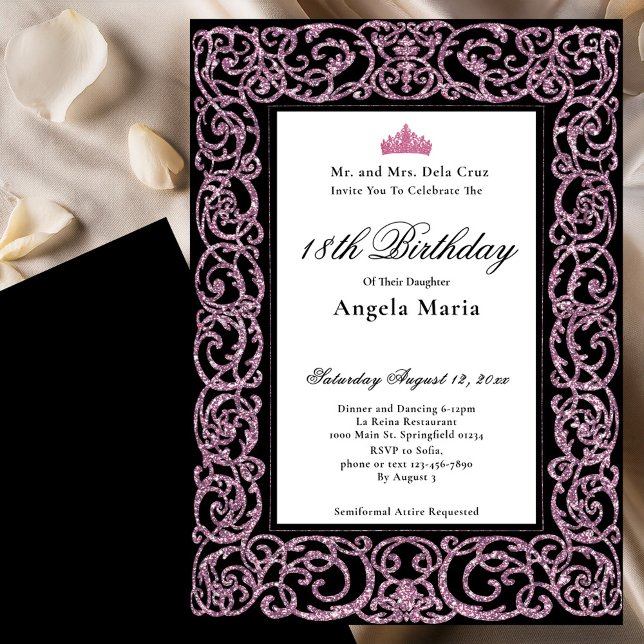 Invitation Faire Bordure Rose 18ème Anniversaire Début (Créateur téléchargé)
