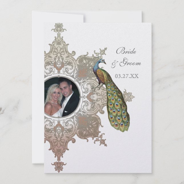 Invitation Faire Carton d'Invitation de Mariage Paon Baroque  (Devant)