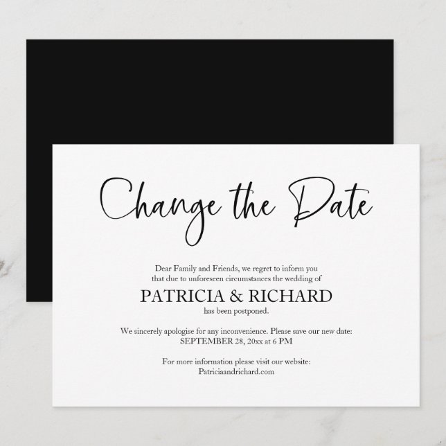 Invitation Faire changer la date Annonce de report de mariage (Devant / Derrière)