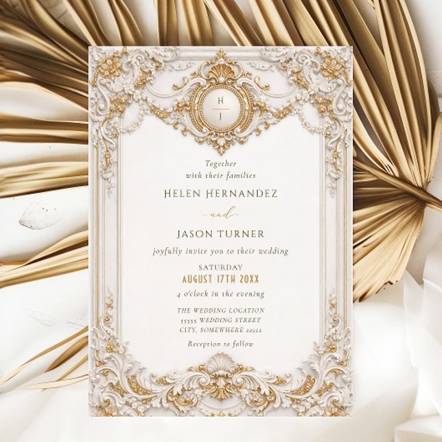 Invitation Faire Classique Cadre Baroque Or et Blanc Mariage (Créateur téléchargé)