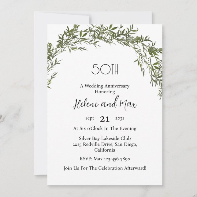 Invitation Faire classique de verdure Mariage Anniversaire  (Devant)