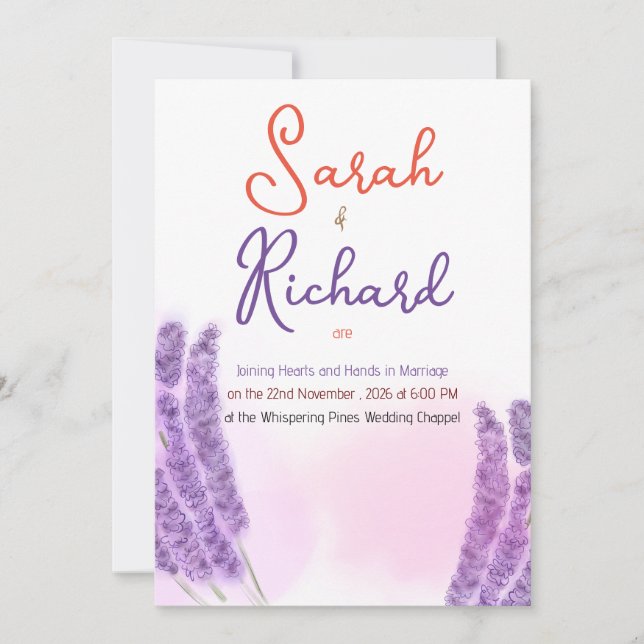Invitation Faire Conception Florale de Lavande pour Mariage (Devant)