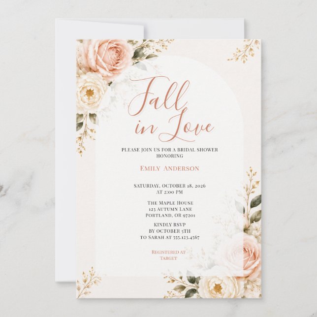 Invitation Faire Connaissance avec la Mariée Fleurs Rose Pâle (Devant)