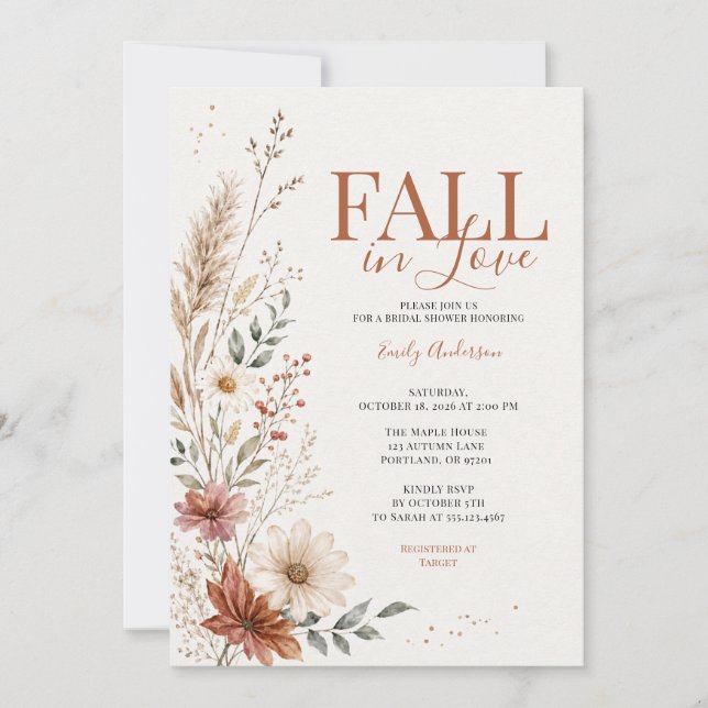 Invitation Faire Connaissance Mariage FloralAutomne Terracott (Devant)
