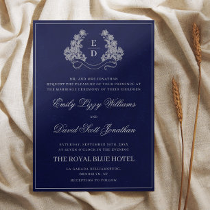 Invitation Faire Crête Monogramme Mariage Navy Héritage