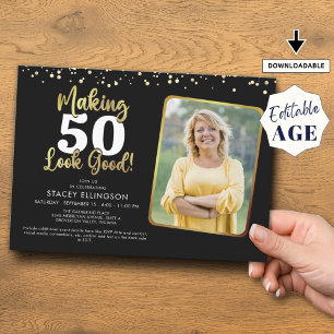Invitation Faire de l'âge apparence bon Black Gold Photo Anni