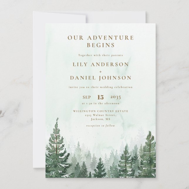 Invitation Faire de l'aventure dans une forêt de pins rustiqu (Devant)