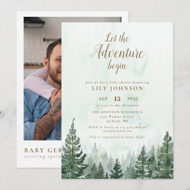Invitation Faire débuter l'aventure Baby Shower Code QR photo (Devant / Derrière)