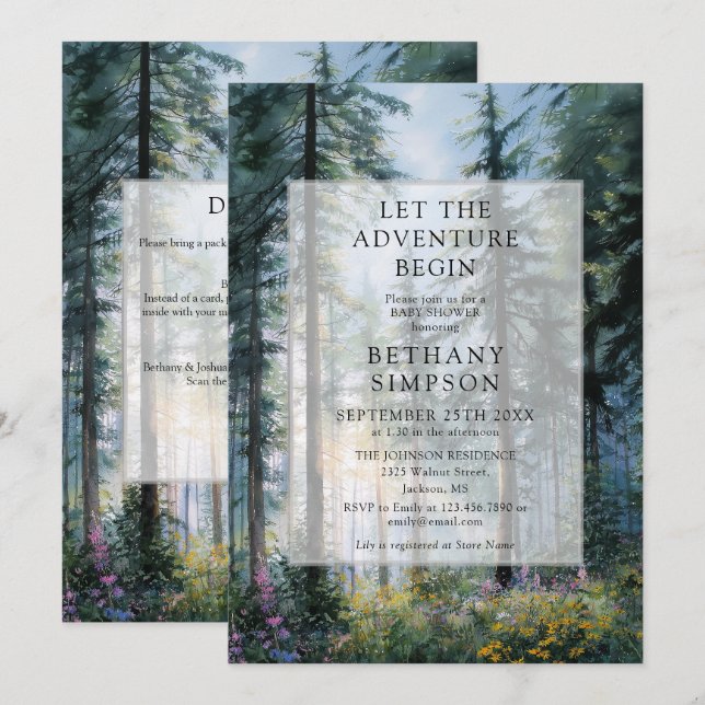 Invitation Faire débuter l'aventure Floral Forest Code QR Bab (Devant / Derrière)
