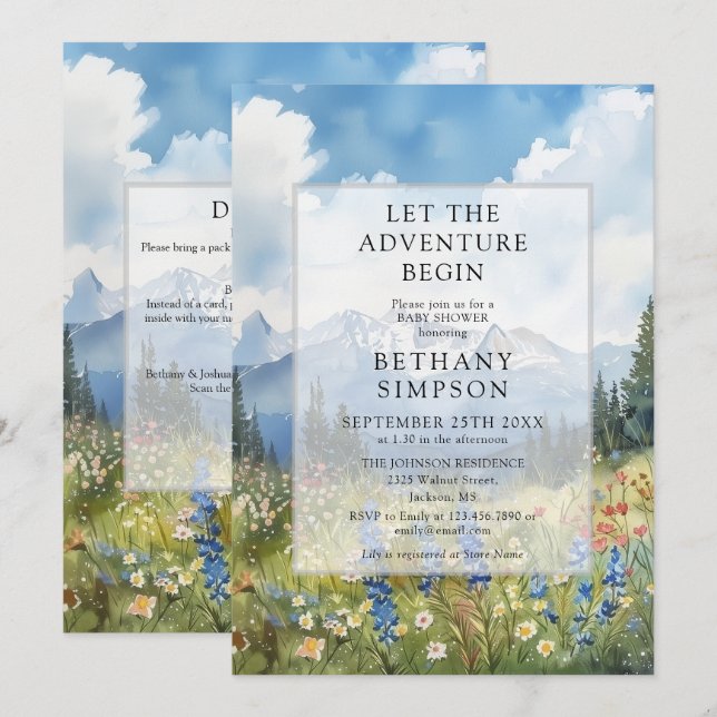 Invitation Faire débuter l'aventure Mont Code QR Baby Shower (Devant / Derrière)