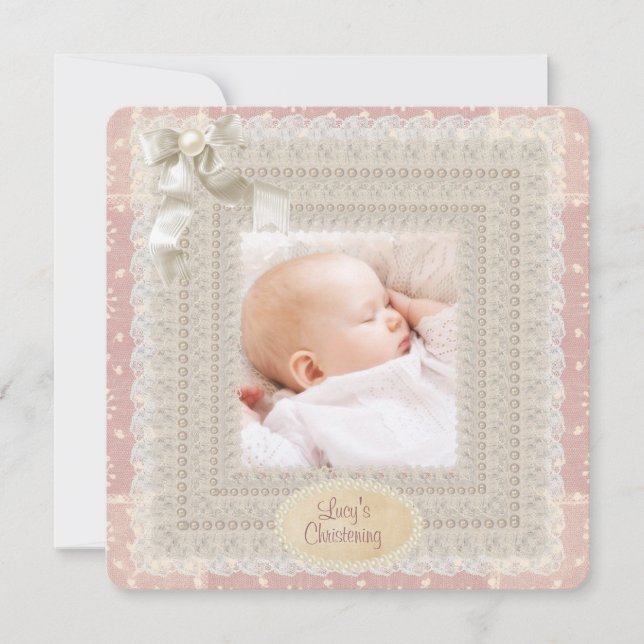 Invitation Faire dentelle d'ivoire perle rose filles rose pho (Devant)