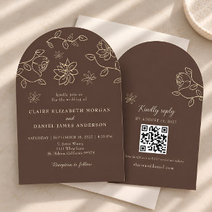 Invitation Faire Dessiner Fleur De Chocolat Marron QR Mariage