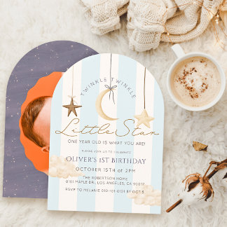 Invitation Faire Dodo Petite Étoile Rayure Bleue Photo 1er An