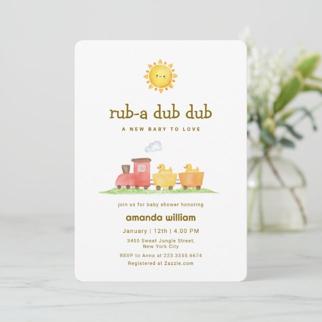 Invitation Faire doudou canard Choo Choo Train Baby Shower   (Debout devant)