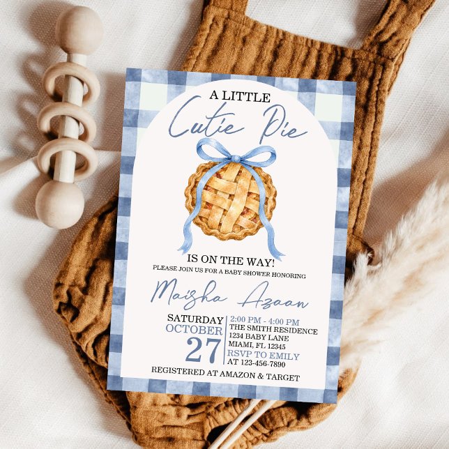 Invitation Faire Doux Poussiéreux Bleu Ruban Gingham Automne  (Créateur téléchargé)
