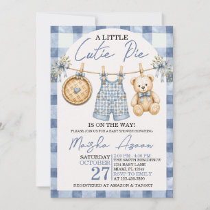 Invitation Faire Doux Poussiéreux Bleu Ruban Gingham Automne 