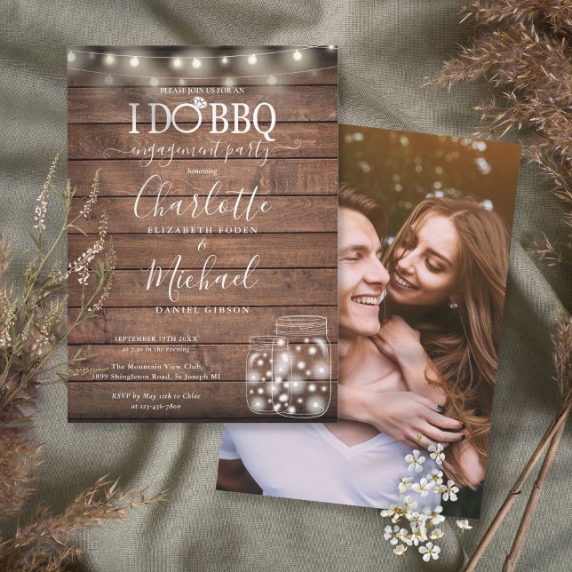 Invitation Faire du BBQ Bocal Mason Engagement Photo Rustique (Créateur téléchargé)